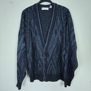 Vintage Saturdays Mens Wool Button Up Cardigan Size XL Navy V Neck Grandpacore